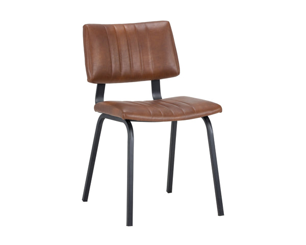 Sunpan Berkley Dining Chair Set of 2 - Stylish Industrial Design with Channel Tufted Faux Leather Comfort Bravo Cognac
