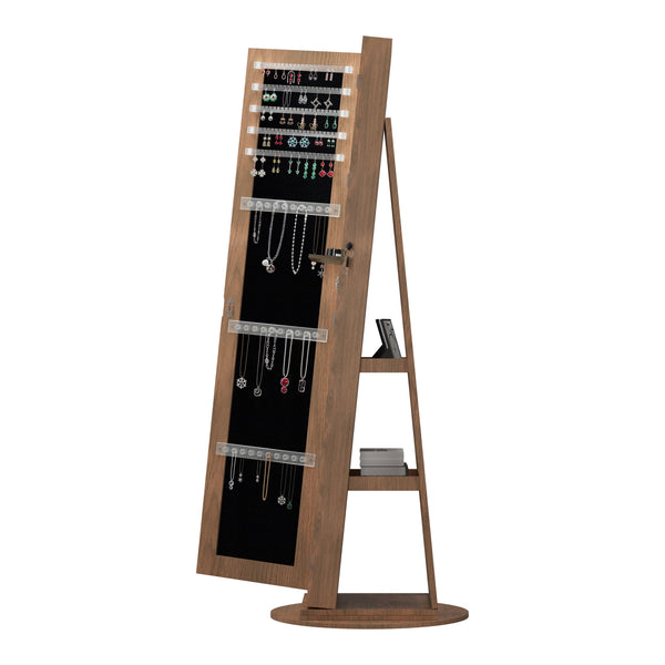 English Elm 360°swivel Jewelry Armoire with Led Interior Full Length Mirror Walnut Finish W3406P422682
