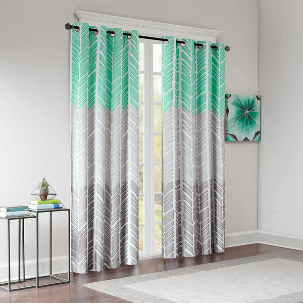 Intelligent Design Adel Casual Printed Total Blackout Curtain Panel ID40-1013 Aqua