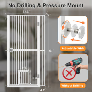 English Elm 61" Extra Tall Pressure Mount Pet Gate Auto Close Bar Spacing for Cats and Dogs T3210P491357