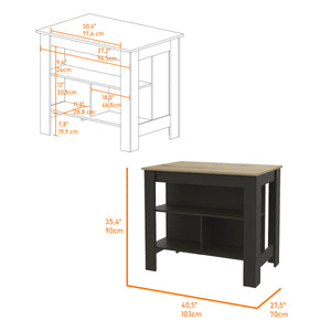 English Elm Kitchen Island With 3 Open Shelves, 35" Counter Height, Black & Light Oak, Ideal For Prep & Dining B097132964