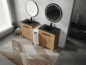 English Elm 72 Inch Freestanding Bathroom Vanity With Black Ceramic Sink, Soft-Close Doors & Ample Storage W999S00324