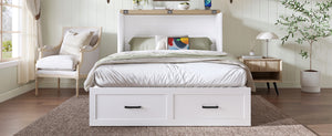 English Elm Murphy Full-Size Cabinet Bed with Built-In Charging Station, Storage Drawer & 700lb Capacity Comfort White 52.5 L x 26 W x 5.5 H N733S293995W