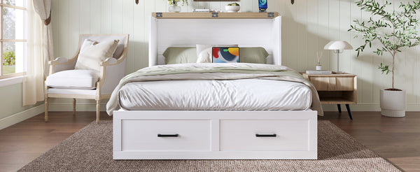 English Elm Murphy Full-Size Cabinet Bed with Built-In Charging Station, Storage Drawer & 700lb Capacity Comfort White 52.5 L x 26 W x 5.5 H N733S293995W