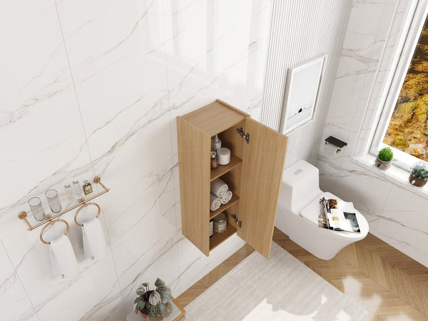 English Elm 12 Inch Oak Wall Mounted Cabinet Soft Close Door Narrow Bathroom Study Storage Unit W1972P457942
