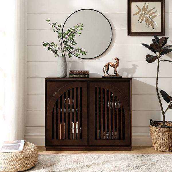 English Elm Mid Century Modern Fluted Sideboard Cabinet - Elegant Storage Solution For Narrow Spaces & More! W1801P362149