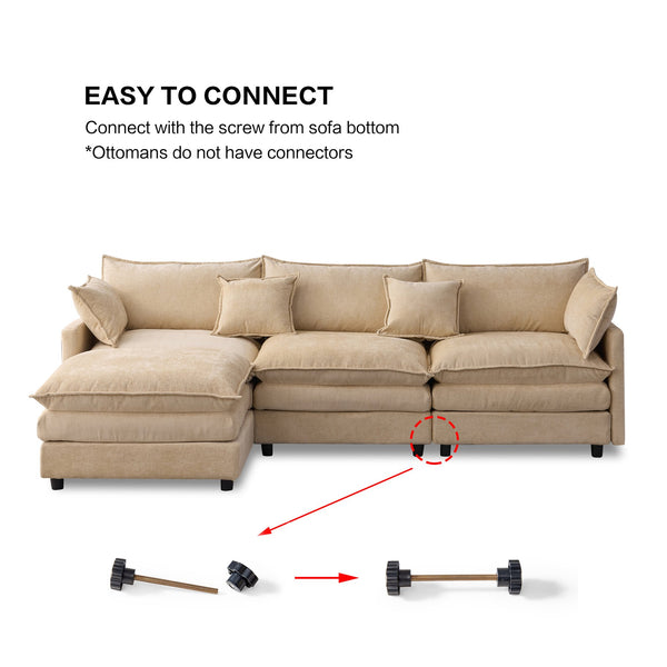 English Elm 105" L-shaped Chenille Sectional with Ottoman Pocket Spring Living Room Sofa Light Coffee W1097S00226