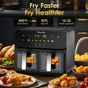 English Elm 10qt Dual Basket Air Fryer with Synccook 1700w Digital Touchscreen Serves Six W1002P481325