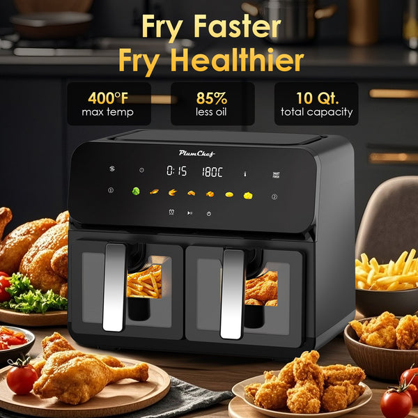 English Elm 10qt Dual Basket Air Fryer with Synccook 1700w Digital Touchscreen Serves Six W1002P481325