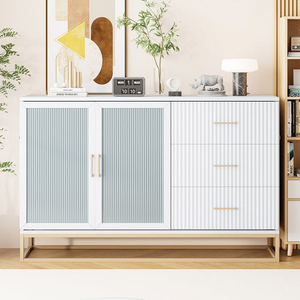 English Elm Murphy Queen Wall Bed with Frosted Glass Cabinet Facade Gold Legs Pine Frame White N820S00028K