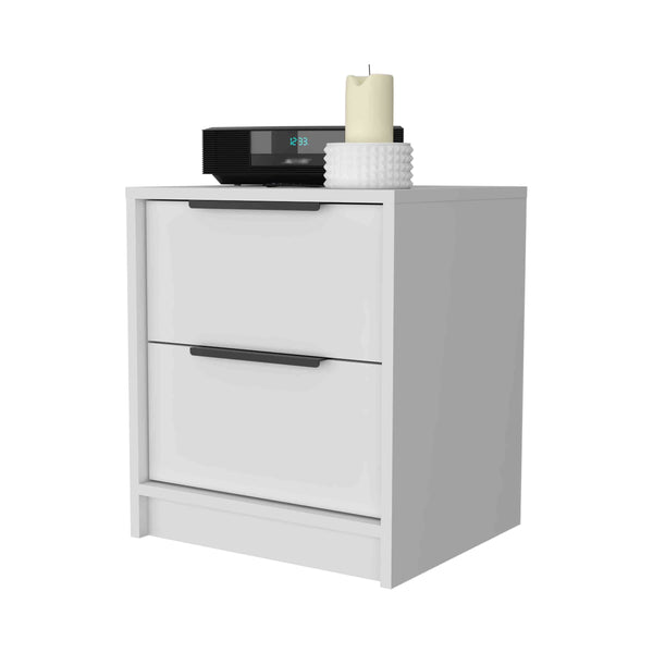 English Elm Washington White Nightstand with Two Large Drawers and Open Shelf — Elegant Compact Bedroom Storage B128P148987