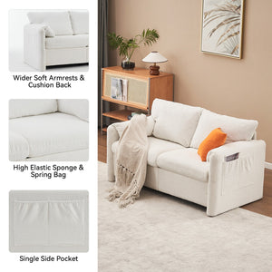 English Elm 003-Modern Loveseat Plush Chenille 2-Seater Sofa, High-Density Foam Cushions, 60" Compact Ivory White for Small Spaces W2636P232358