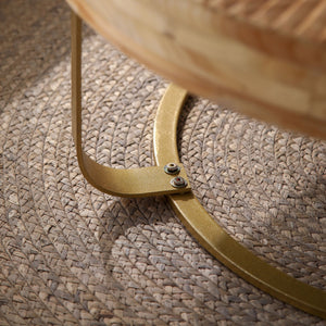 English Elm Modern carved pine coffee table with sculpted tabletop and metal legs for chic living room style, durable 220 lb capacity Natural+Gold W757P186929