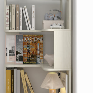 English Elm 6 Tier Freestanding L-Shaped Corner Bookshelf with Anti-Tip, Rounded Corners, 3D Wood Grain Finish White Oak W2899P372515