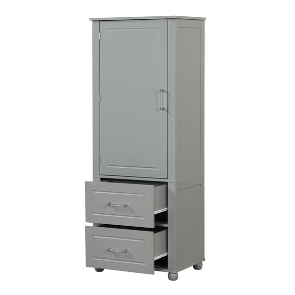 English Elm Tall Bathroom Storage Cabinet - Modern Grey Mdf Stand With Adjustable Shelf & 2 Drawers For Organization N725P241045E-GIGA