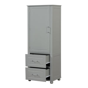 English Elm Tall Freestanding Bathroom Cabinet Two Drawers Adjustable Shelves Matte Mdf Storage Grey N725P407739E