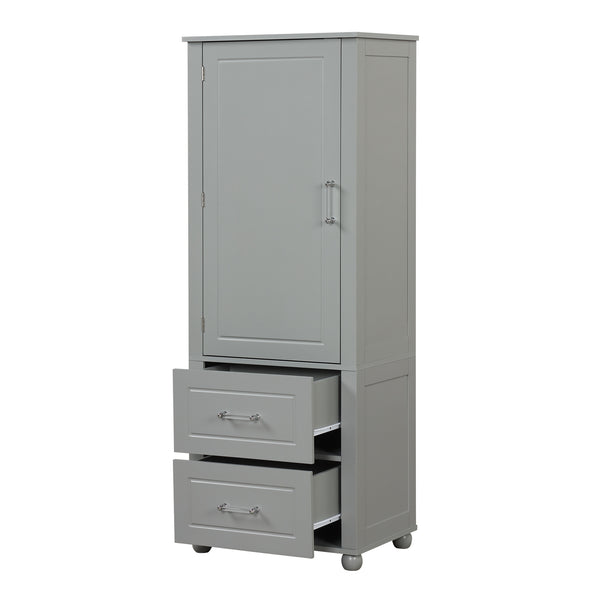 English Elm Tall Freestanding Bathroom Cabinet Two Drawers Adjustable Shelves Matte Mdf Storage Grey N725P407739E