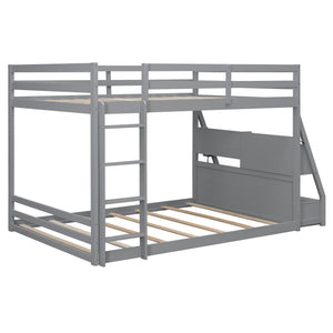 English Elm Full Bunk Bed with App Led Lighting Usb Charging Storage Drawers Kids Bedroom Gray N820S00080E