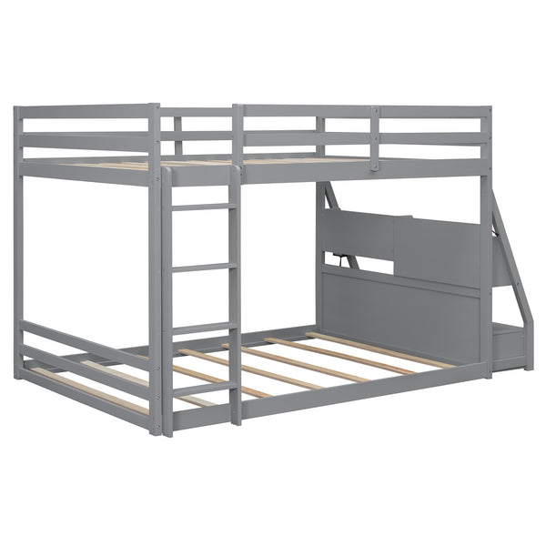 English Elm Full Bunk Bed with App Led Lighting Usb Charging Storage Drawers Kids Bedroom Gray N820S00080E