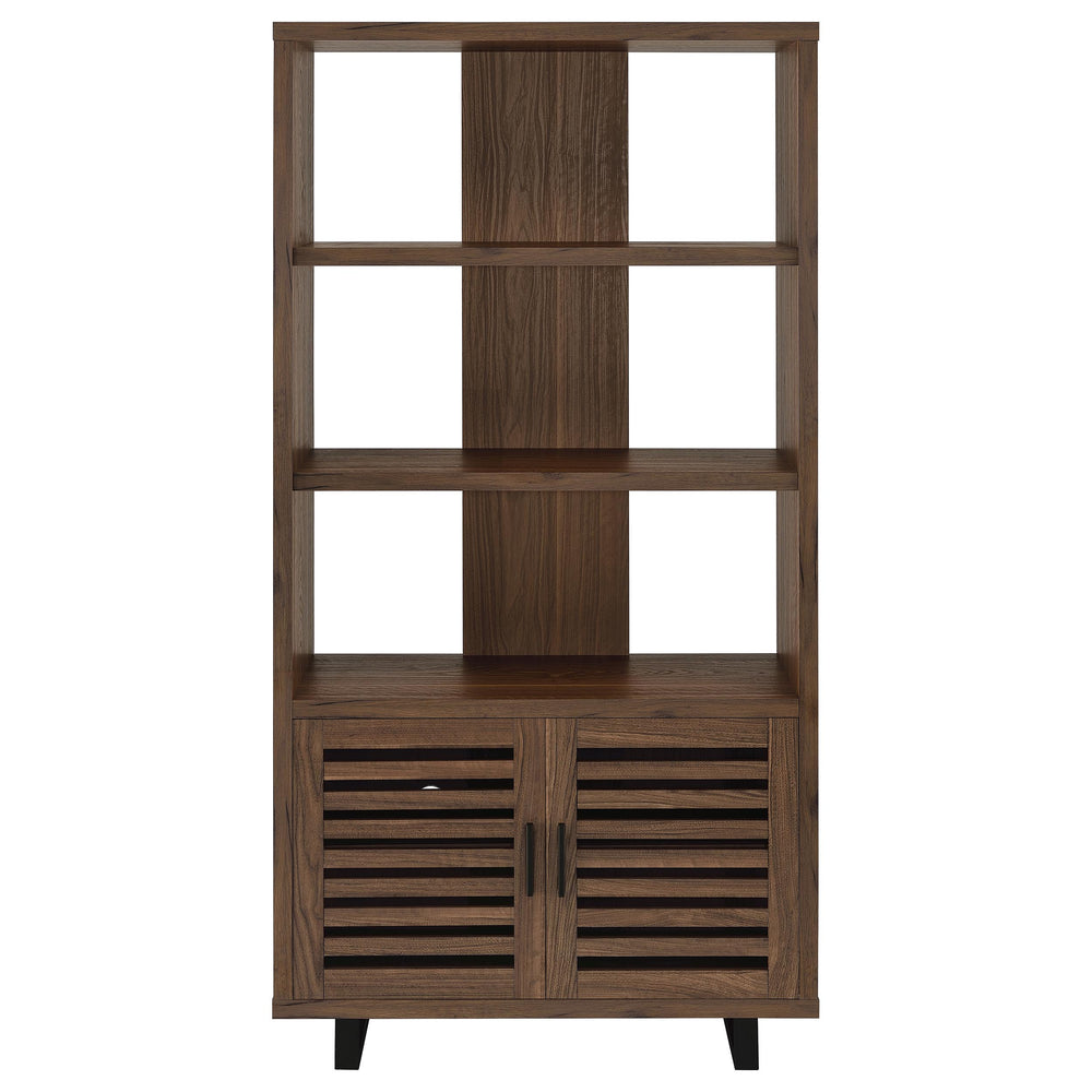English Elm Rodger Walnut 3-Shelf Cabinet Bookcase with Slatted Doors, Open Back Accent Storage for Home Office_x000D_ B062P378335
