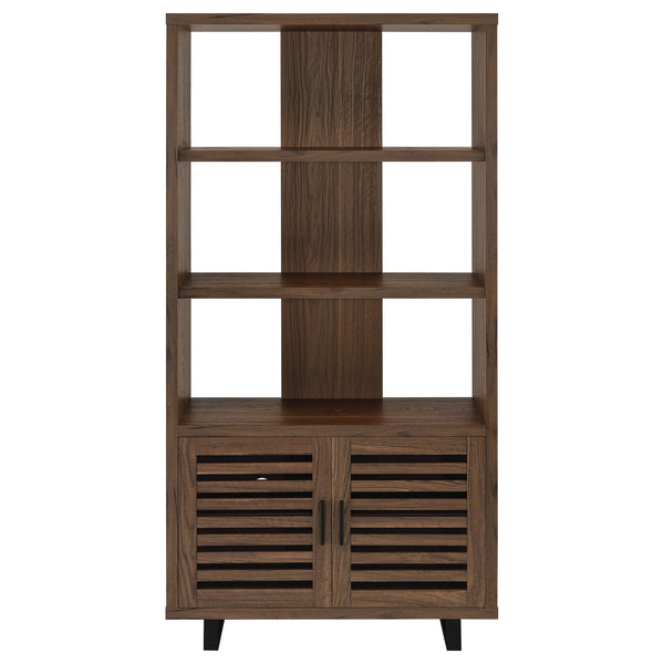 English Elm Rodger Walnut 3-Shelf Cabinet Bookcase with Slatted Doors, Open Back Accent Storage for Home Office_x000D_ B062P378335