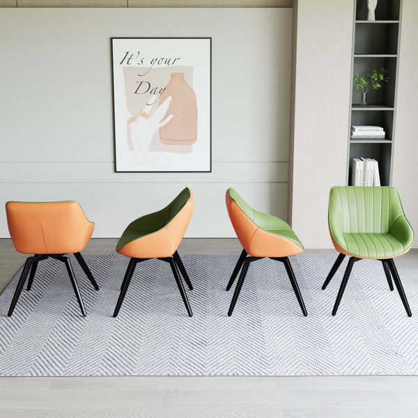 English Elm A Set of 4 Mid-century Pu Leather Dining Chairs with Powder-coated Black Metal Legs W2189S00832