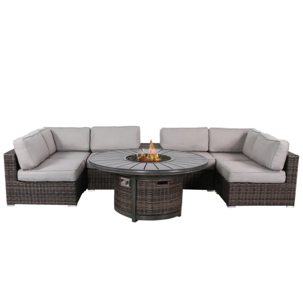 English Elm Fully Assembled 4-Person Outdoor Wicker Seating Set With Cushions & Fire Pit Table For Comfort B120S00252