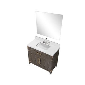 English Elm Brown Oak Single Bath Vanity Set With White Quartz Top, 34" Mirror & Chrome Faucet – Modern Elegance B2731S02009