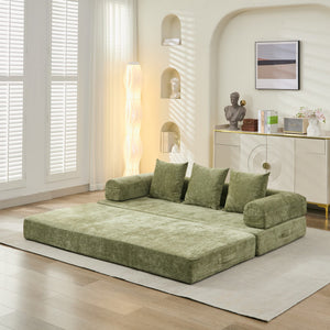 English Elm Comfy Chenille Convertible Folding Mattress Couch Sofa Bed with Armrest, Space-Saving, No Assembly Needed Green W1143P330251
