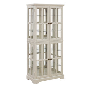 English Elm Curio Clear Glass Display Cabinet with Lattice Doors, Adjustable Shelves, E26 Bulb Included, Vintage Chic White W2275P231687