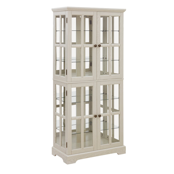 English Elm Curio Clear Glass Display Cabinet with Lattice Doors, Adjustable Shelves, E26 Bulb Included, Vintage Chic White W2275P231687