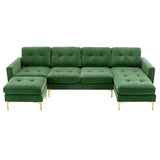 English Elm 110" L-Shape Convertible Sectional Sofa Couch With Movable Ottoman For Living Room, Apartment, Office, Green