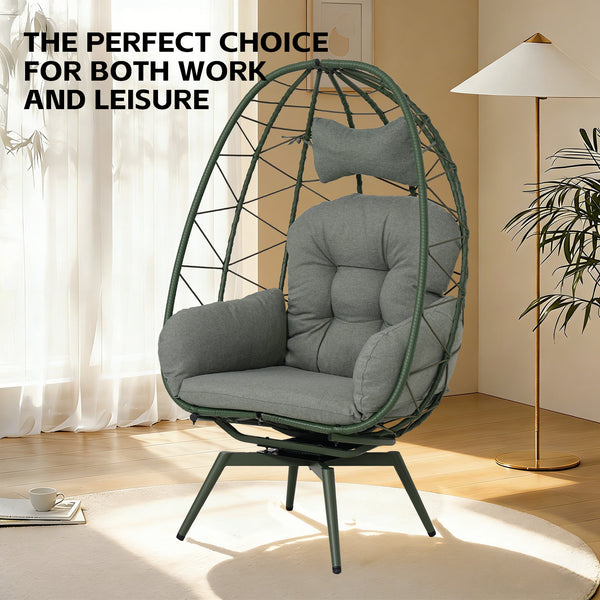 English Elm Oversized Swivel Rattan Egg Chair with Plush Cushions for Patio or Living Room T5880P501010