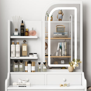English Elm Fashion Vanity Desk With Lights & Mirror - Elegant Makeup Station With Chair, Hair Dryer Holder, 3 Drawers W509P173273