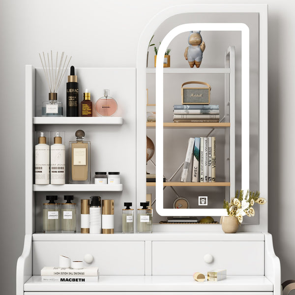 English Elm Fashion Vanity Desk With Lights & Mirror - Elegant Makeup Station With Chair, Hair Dryer Holder, 3 Drawers W509P173273