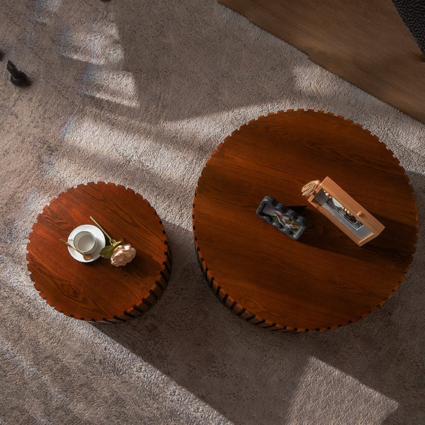 English Elm Round Wood Coffee Table - Stylish Walnut Finish For Small Spaces, Fully Assembled, Safe & Durable W3081P255018-GIGA