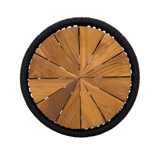 English Elm Outdoor Acacia Wood Top Side Table Woven Rope Iron Frame Hourglass Patio Accent Black,Teak N770P354691B