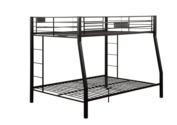 English Elm Limbra Sandy Finish Twin XL/Queen Bunk Bed with Metal Frame, Built-In Ladder, Full Guard Rail Durable Black 63 L x 19 W x 7 H B2726S00313
