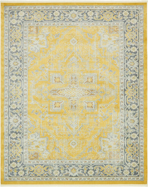 Unique Loom Baracoa Prado Machine Made Border Rug Yellow, Ivory/Gray 8' 4" x 10' 0"