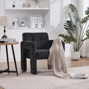 English Elm Modern Chenille Armchair with Ergonomic Curved Armrests, 500lb Capacity, Nordic Minimalist Accent Chair for Living Room Black W395P380519