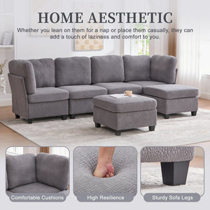 English Elm UNITED Modular 6-Seat Sectional Sofa with Removable Ottoman, Storage Compartments, Convertible Comfort Gray W1568S00245