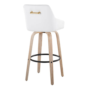 English Elm 30" Swivel Barstools Set of 2 Whitewashed Wood Faux Leather Gold Frame Counter Height B202S01922