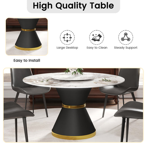 English Elm 53"Modern 53" Modern Round Dining Table With Black Carbon Steel Base & 23.62" Rotating Turntable For 6 Guests W1535S00440