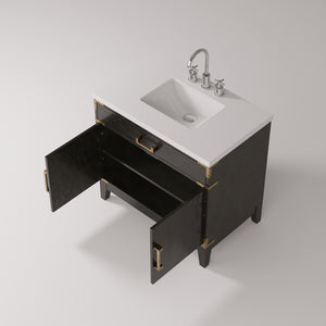 English Elm Black Oak Single Bath Vanity With Cultured Marble Top, Chrome Faucet, Soft-Close Doors & Storage B2731P260919