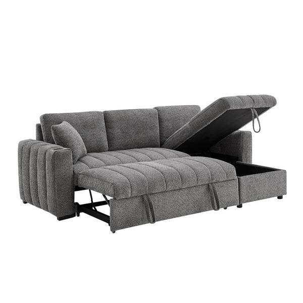 English Elm Noemi Gray Chenille Sleeper Sectional with Storage Chaise and Usb Charging Ports B2749S00274