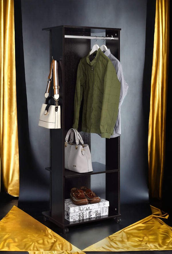 English Elm Kolen Espresso Finish Hall Tree with Full-Length Mirror, Casters, Hooks & Open Storage for Entryway B2726P256278