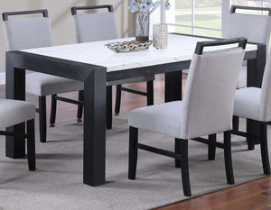 English Elm Modern Dining Table and 6 Side Chairs with Faux Marble Top, Sturdy Thick Legs, Sleek Contemporary Style Charcoal,White 42 L x 62 W x 7 H B011S01873