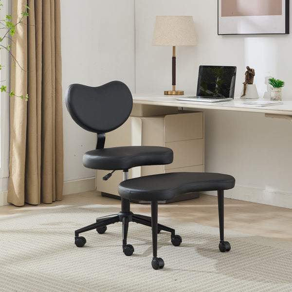 English Elm Meditation Chair Plus with Memory Foam Seat and Lumbar Support, Swivel Footstool for Active Sitting Black W1143P314941