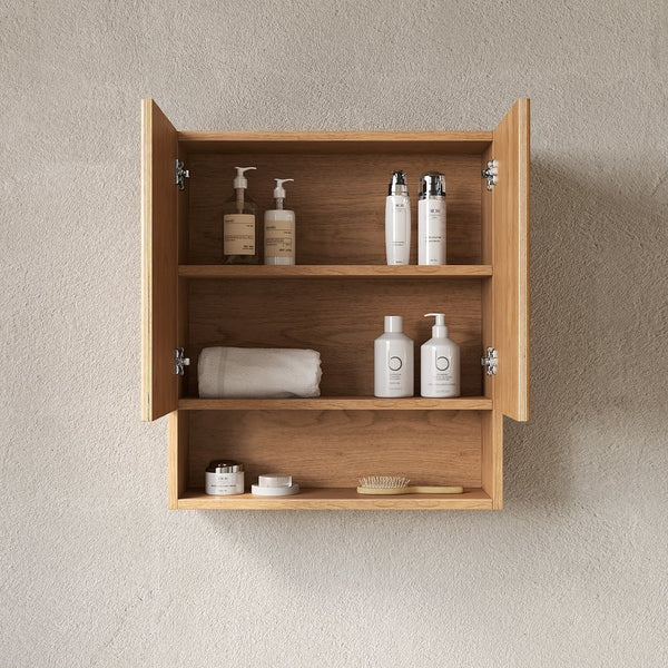 English Elm TOBI Wall-Mounted 26" Striped Over-Toilet Cabinet – Natural Woodgrain, Soft-Close Doors, Shelfamvu W2615P355523
