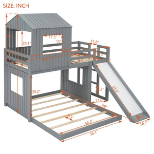 English Elm Wooden Twin Over Full Bunk Bed Farmhouse Playhouse Slide Pinewood Kids Loft Gray LT000328AAN